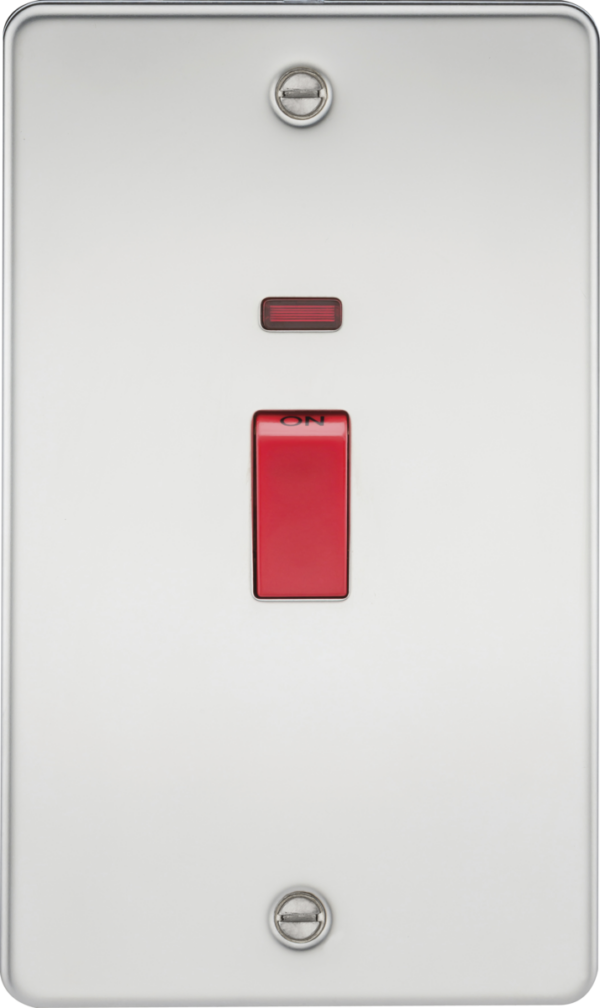Knightsbridge FP8332NPC Knightsbridge Flat Plate 45A 2G DP Switch with Neon - Polished Chrome