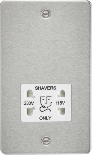 Knightsbridge FP8900BCW Knightsbridge FP8900BCW Flat Plate 115/230V Dual Voltage Shaver Socket - Brushed Chrome with White Insert