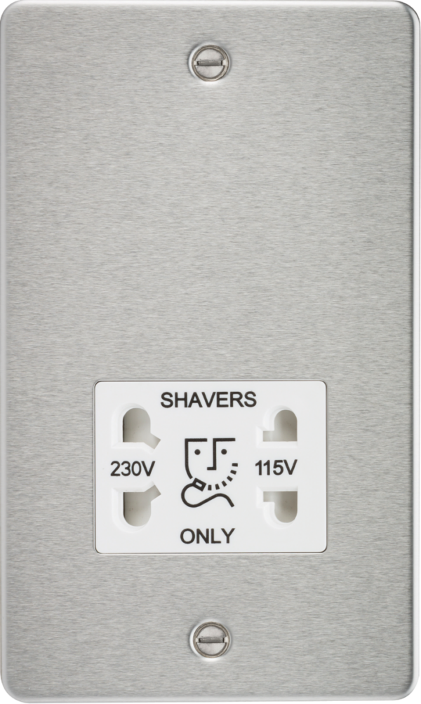 Knightsbridge FP8900BCW Knightsbridge FP8900BCW Flat Plate 115/230V Dual Voltage Shaver Socket - Brushed Chrome with White Insert