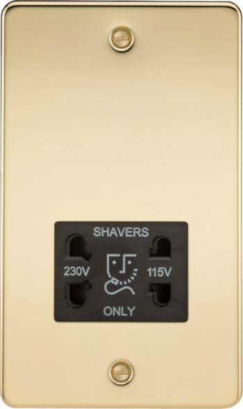 Knightsbridge FP8900PB Knightsbridge Flat Plate 115V/230V Dual Voltage Shaver Socket - Polished Brass with Black Insert