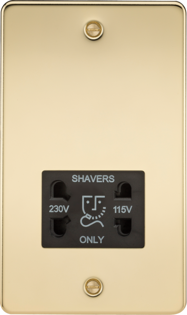 Knightsbridge FP8900PB Knightsbridge Flat Plate 115V/230V Dual Voltage Shaver Socket - Polished Brass with Black Insert