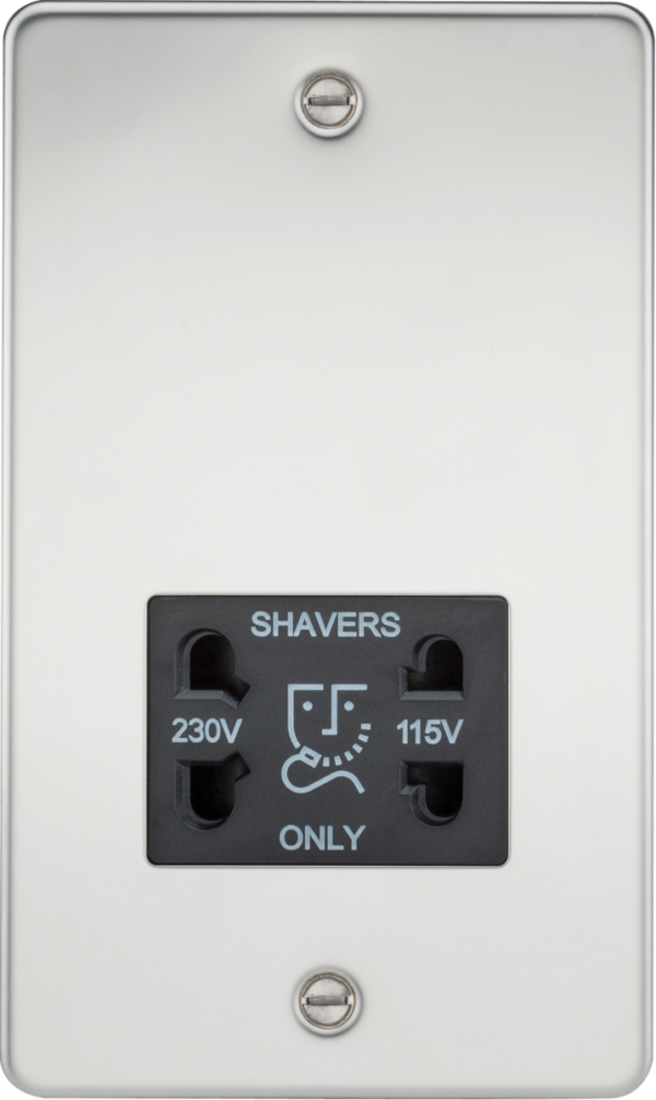 Knightsbridge FP8900PC Knightsbridge Flat Plate 115/230V Dual Voltage Shaver Socket - Polished Chrome with Black Insert