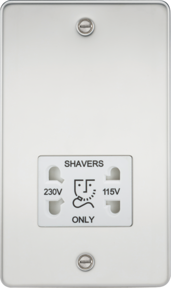 Knightsbridge FP8900PCW Knightsbridge Flat Plate 115/230V Dual Voltage Shaver Socket - Polished Chrome with White Insert