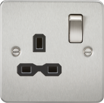 Knightsbridge FPR7000BC Knightsbridge Flat Plate 13A 1G DP Switched Socket - Brushed Chrome With Black Insert