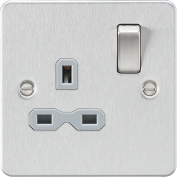 Knightsbridge FPR7000BCG Knightsbridge Flat plate 13A 1G DP Switched Socket - Brushed Chrome With Grey Insert