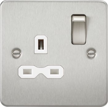Knightsbridge FPR7000BCW Knightsbridge Flat plate 13A 1G DP Switched Socket - Brushed Chrome With White Insert