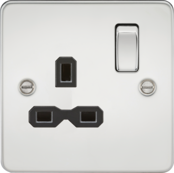 Knightsbridge FPR7000PC Knightsbridge Flat Plate 13A 1G DP Switched Socket - Polished Chrome with Black Insert