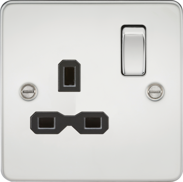 Knightsbridge FPR7000PC Knightsbridge Flat Plate 13A 1G DP Switched Socket - Polished Chrome with Black Insert