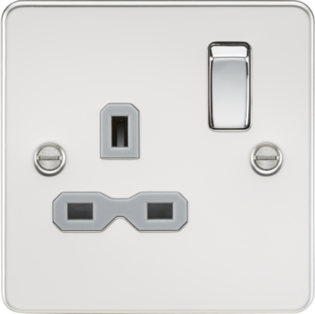 Knightsbridge FPR7000PCG Knightsbridge Flat Plate 13A 1G DP Switched Socket - Polished Chrome with Grey Insert