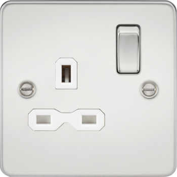 Knightsbridge FPR7000PCW Knightsbridge Flat Plate 13A 1G DP Switched Socket - Polished Chrome with White Insert