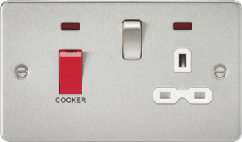 Knightsbridge FPR8333NBCW Knightsbridge Flat Plate 45A DP Switch and 13A Switched Socket with Neon - Brushed Chrome with White Insert