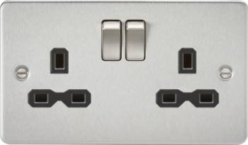 Knightsbridge FPR9000BC Knightsbridge Flat Plate 13A 2G DP Switched Socket - Brushed Chrome with Black Insert