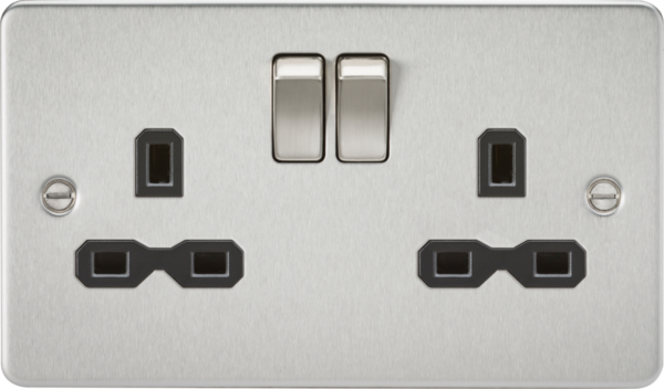 Knightsbridge FPR9000BC Knightsbridge Flat Plate 13A 2G DP Switched Socket - Brushed Chrome with Black Insert