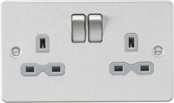 Knightsbridge FPR9000BCG Knightsbridge Flat Plate 13A 2G DP Switched Socket - Brushed Chrome with Grey Insert