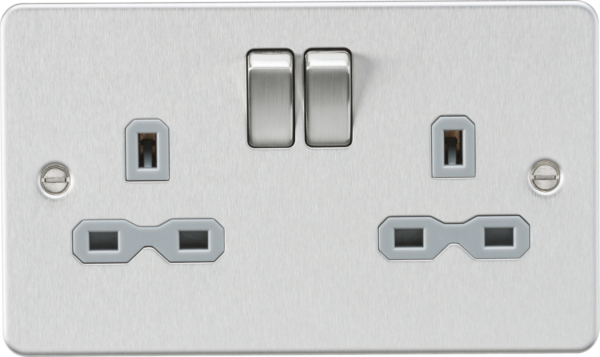 Knightsbridge FPR9000BCG Knightsbridge Flat Plate 13A 2G DP Switched Socket - Brushed Chrome with Grey Insert