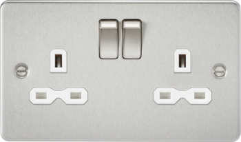 Knightsbridge FPR9000BCW Knightsbridge Flat Plate 13A 2G DP Switched Socket - Brushed Chrome with White Insert