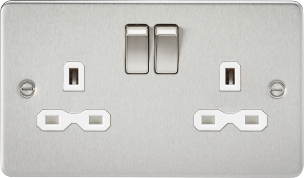 Knightsbridge FPR9000BCW Knightsbridge Flat Plate 13A 2G DP Switched Socket - Brushed Chrome with White Insert