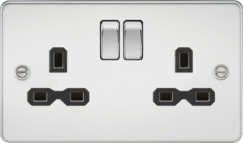 Knightsbridge FPR9000PC Knightsbridge Flat Plate 13A 2G DP Switched Socket - Polished Chrome with Black Insert