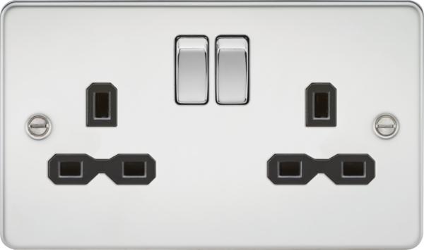 Knightsbridge FPR9000PC Knightsbridge Flat Plate 13A 2G DP Switched Socket - Polished Chrome with Black Insert