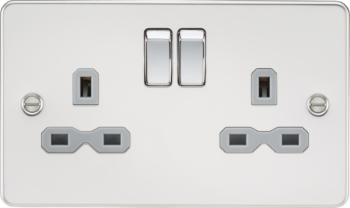 Knightsbridge FPR9000PCG Knightsbridge Flat Plate 13A 2G DP Switched Socket - Polished Chrome with Grey Insert