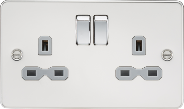Knightsbridge FPR9000PCG Knightsbridge Flat Plate 13A 2G DP Switched Socket - Polished Chrome with Grey Insert