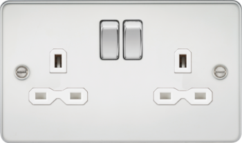 Knightsbridge FPR9000PCW Knightsbridge Flat Plate 13A 2G DP Switched Socket - Polished Chrome with White Insert