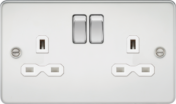 Knightsbridge FPR9000PCW Knightsbridge Flat Plate 13A 2G DP Switched Socket - Polished Chrome with White Insert