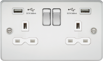 Knightsbridge FPR9224PCW Knightsbridge 13A 2G Switched Socket with Dual USB Charger A + A (2.4A) - Polished Chrome with White Insert