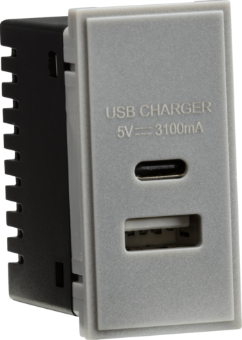 Knightsbridge NETUSBCGY Knightsbridge Dual USB Charger (3.1A) Module 25 x 50mm - Grey
