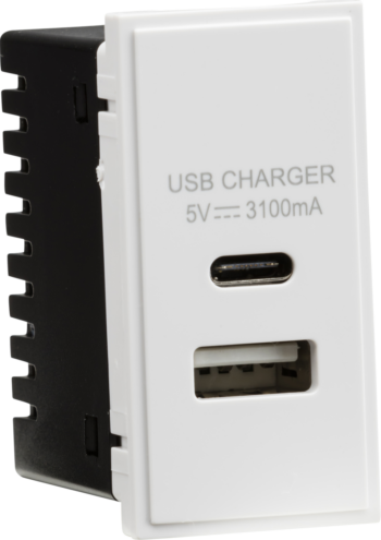 Knightsbridge NETUSBCWH Knightsbridge Dual USB Charger (3.1A) Module 25 x 50mm - White