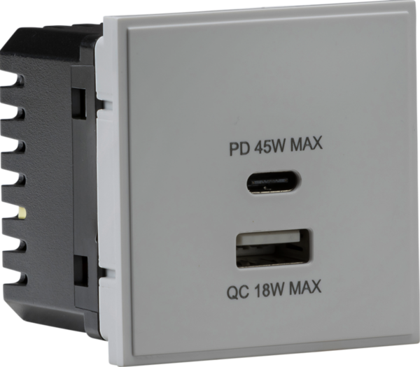 Knightsbridge NETUSBPDGY Knightsbridge Dual USB Charger A+C (18W QC / 45W USB-PD) 50 x 50mm - Grey