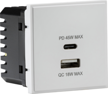 Knightsbridge NETUSBPDWH Knightsbridge Dual USB Charger A+C (18W QC / 45W USB-PD) 50 x 50mm - White