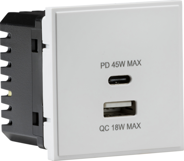 Knightsbridge NETUSBPDWH Knightsbridge Dual USB Charger A+C (18W QC / 45W USB-PD) 50 x 50mm - White