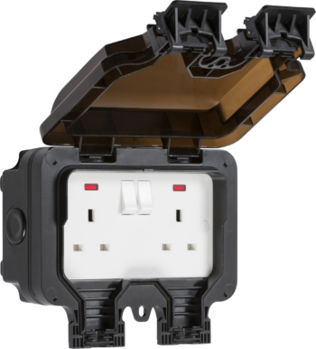 Knightsbridge OP9N Knightsbridge IP66 13A 2G DP Switched Socket with Neons - Black