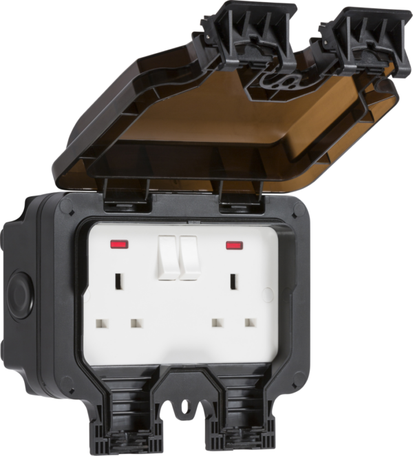 Knightsbridge OP9N Knightsbridge IP66 13A 2G DP Switched Socket with Neons - Black