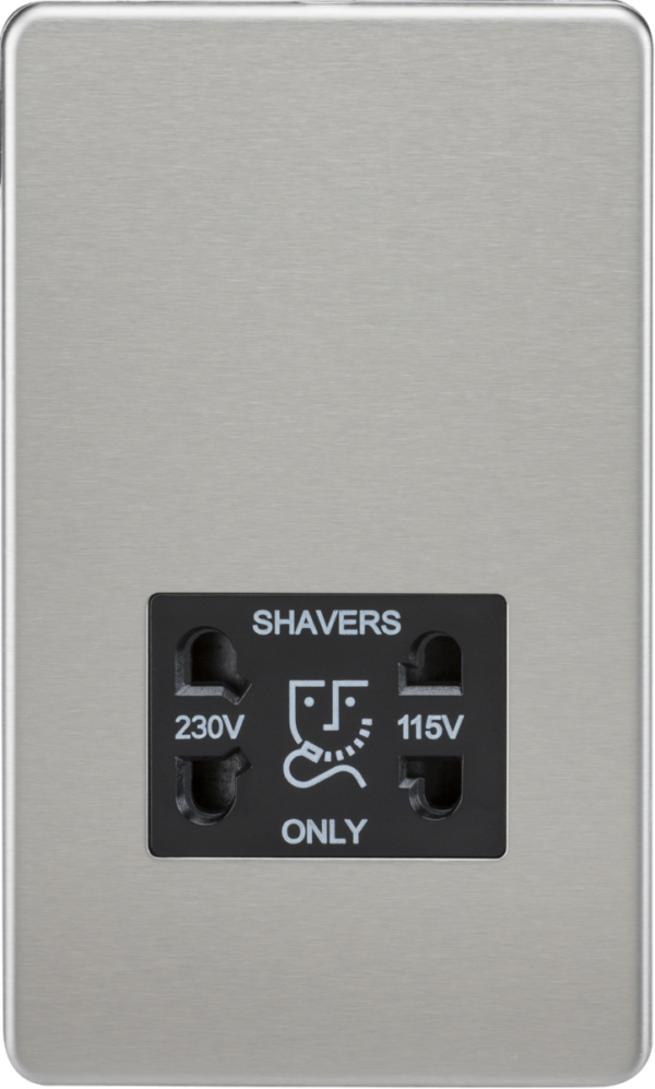 Knightsbridge SF8900BC Knightsbridge Screwless 115V/230V Dual Voltage Shaver Socket - Brushed Chrome with Black Insert