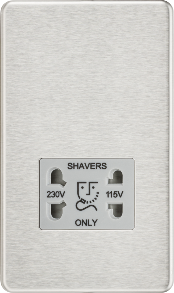 Knightsbridge SF8900BCG Knightsbridge SF8900BCG Screwless 115V/230V Dual Voltage Shaver Socket - Brushed Chrome with Grey Insert