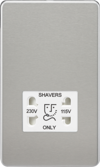 Knightsbridge SF8900BCW Knightsbridge Screwless 115V/230V Dual Voltage Shaver Socket - Brushed Chrome with White Insert