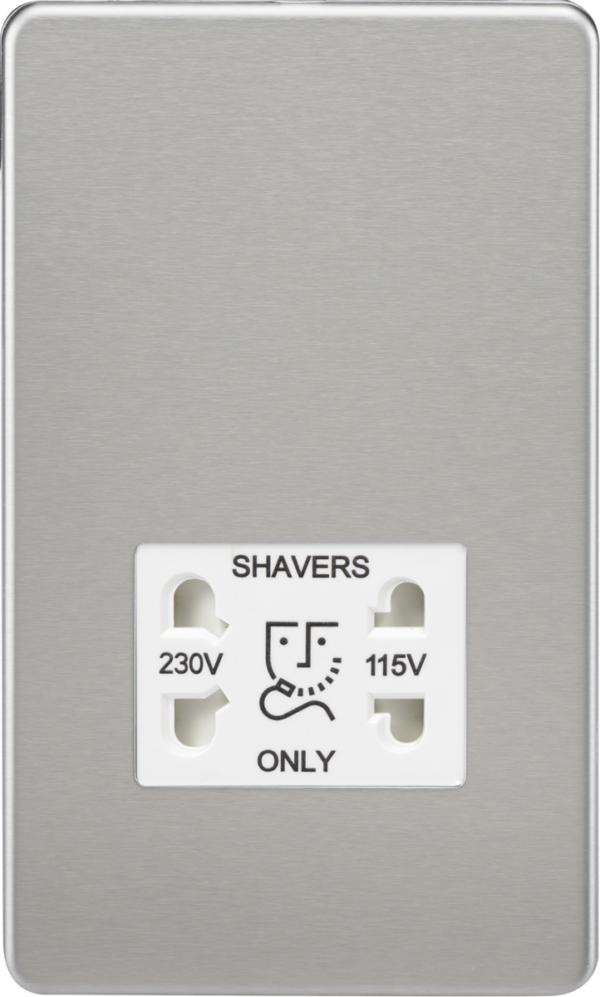 Knightsbridge SF8900BCW Knightsbridge Screwless 115V/230V Dual Voltage Shaver Socket - Brushed Chrome with White Insert