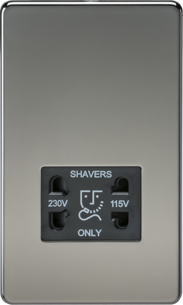 Knightsbridge SF8900BN Knightsbridge Screwless 115V/230V Dual Voltage Shaver Socket - Black Nickel with Black Insert