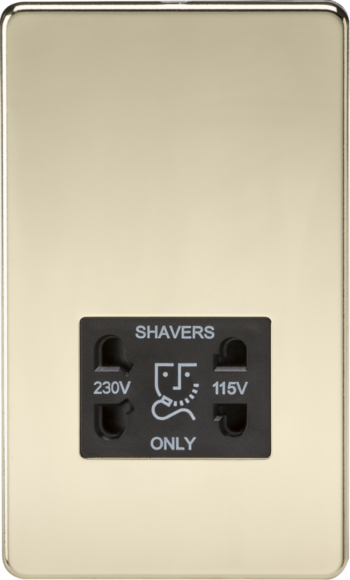 Knightsbridge SF8900PB Knightsbridge Screwless 115V/230V Dual Voltage Shaver Socket - Polished Brass with Black Insert