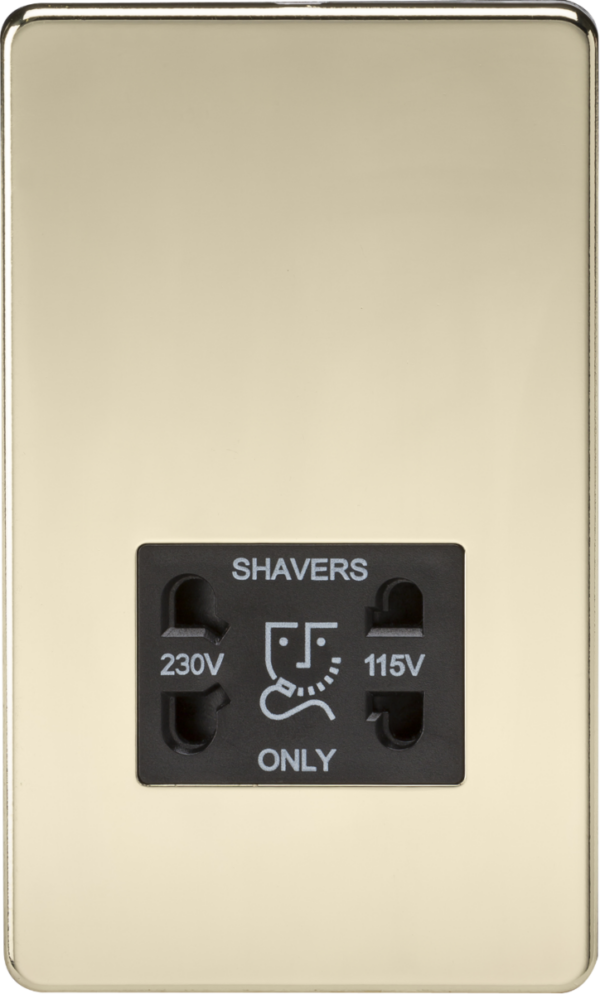 Knightsbridge SF8900PB Knightsbridge Screwless 115V/230V Dual Voltage Shaver Socket - Polished Brass with Black Insert