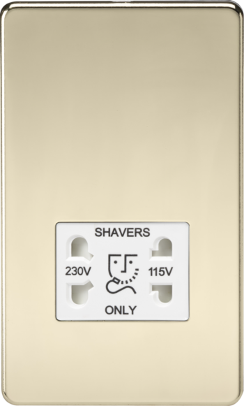 Knightsbridge SF8900PBW Knightsbridge Screwless 115V/230V Dual Voltage Shaver Socket - Polished Brass with White Insert