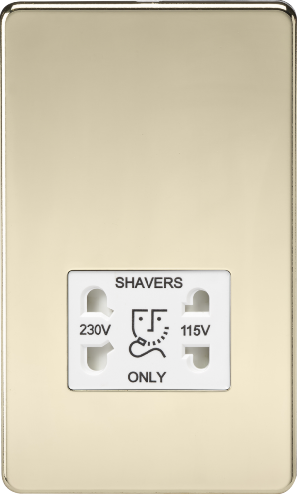 Knightsbridge SF8900PBW Knightsbridge Screwless 115V/230V Dual Voltage Shaver Socket - Polished Brass with White Insert