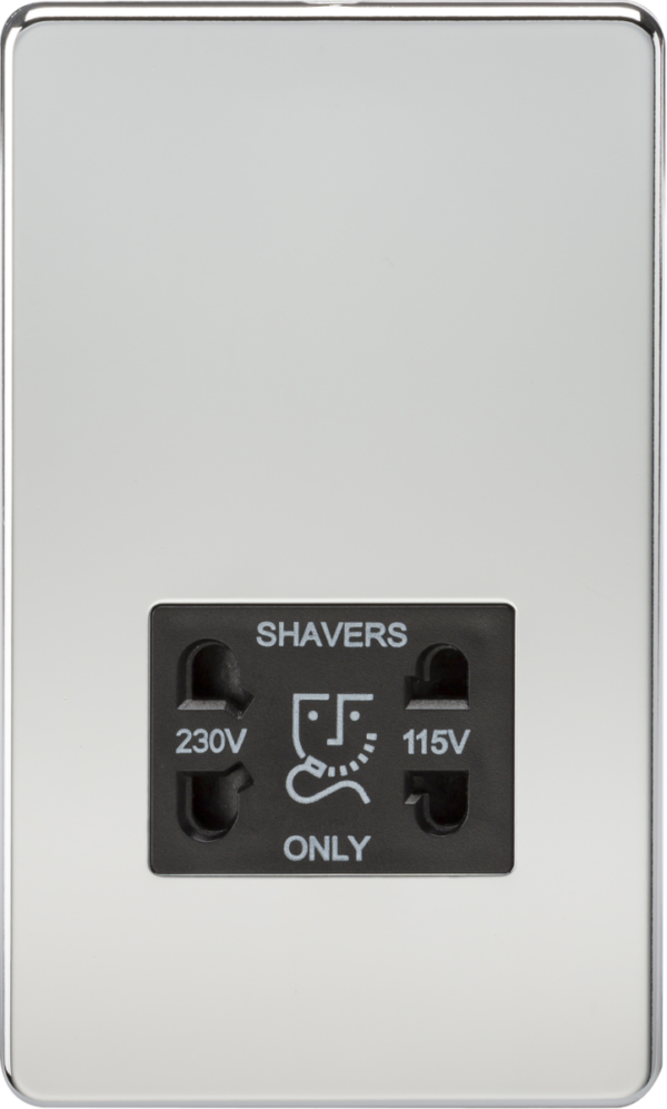 Knightsbridge SF8900PC Knightsbridge Screwless 115V/230V Dual Voltage Shaver Socket - Polished Chrome with Black Insert