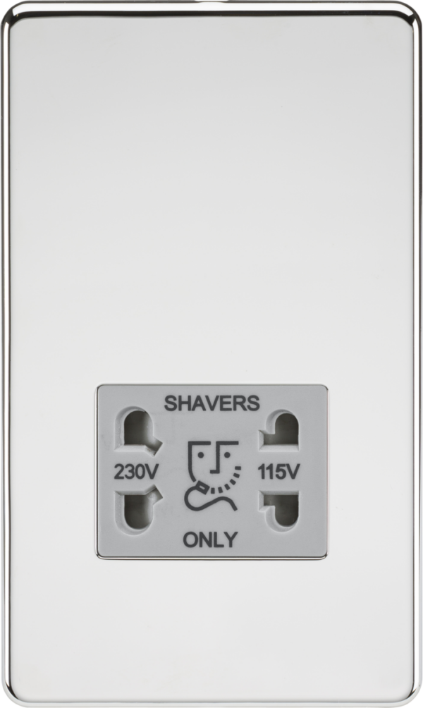 Knightsbridge SF8900PCG Knightsbridge Screwless 115V/230V Dual Voltage Shaver Socket - Polished Chrome with Grey Insert