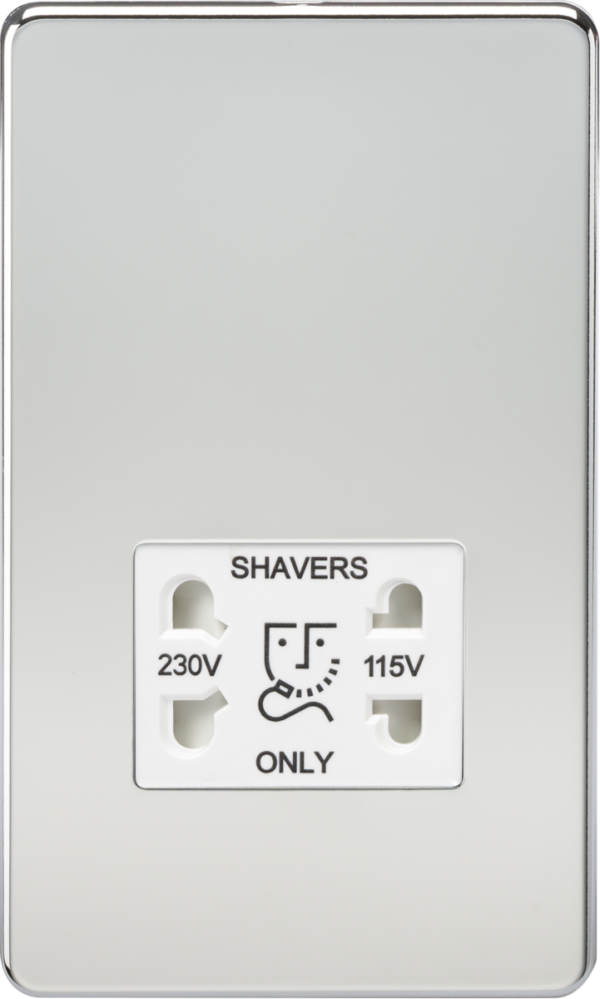 Knightsbridge SF8900PCW Knightsbridge Screwless 115V/230V Dual Voltage Shaver Socket - Polished Chrome with White Insert