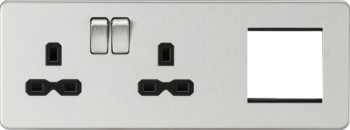 Knightsbridge SFR192LBC Knightsbridge Screwless 13A 2G DP Socket + 2G Modular Combination Plate - Brushed Chrome with Black Insert