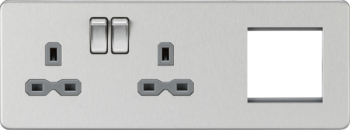 Knightsbridge SFR192LBCG Knightsbridge Screwless 13A 2G DP Socket + 2G Modular Combination Plate - Brushed Chrome with Grey Insert