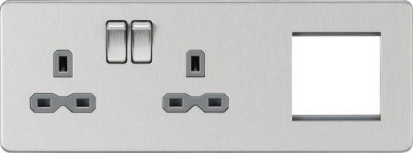 Knightsbridge SFR192LBCG Knightsbridge Screwless 13A 2G DP Socket + 2G Modular Combination Plate - Brushed Chrome with Grey Insert